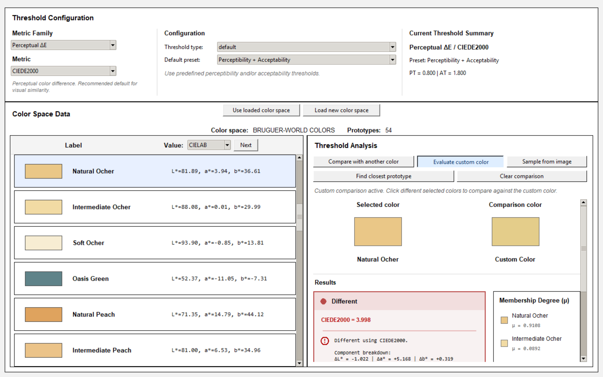 Color Evaluation interface overview